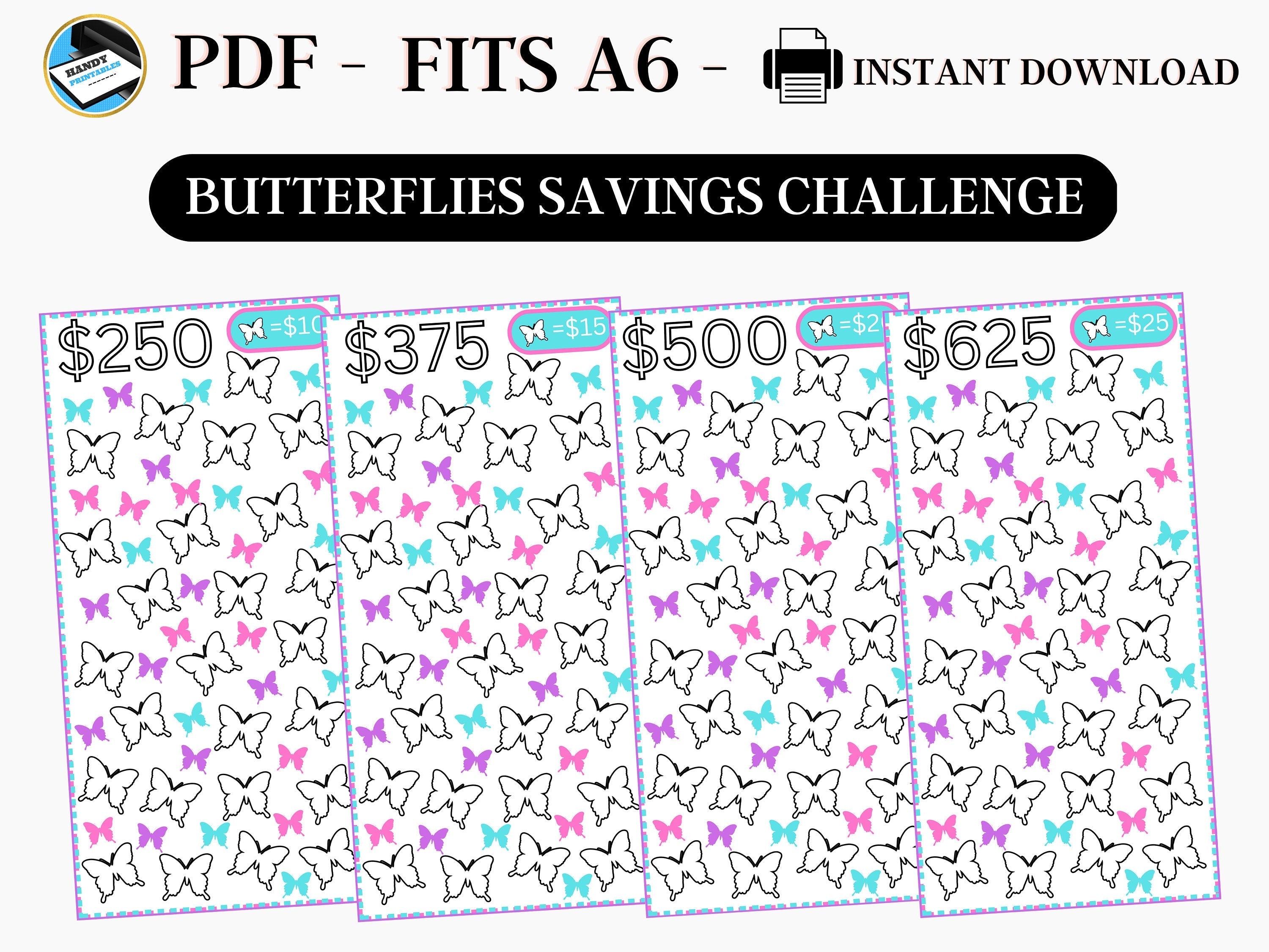 A6 Savings Challenge, Savings Challenge Printable, Butterfly Savings Challenge, Savings Challenge Bundle, A6 Cute Savings, Fits A6, PDF - HandyPrintables