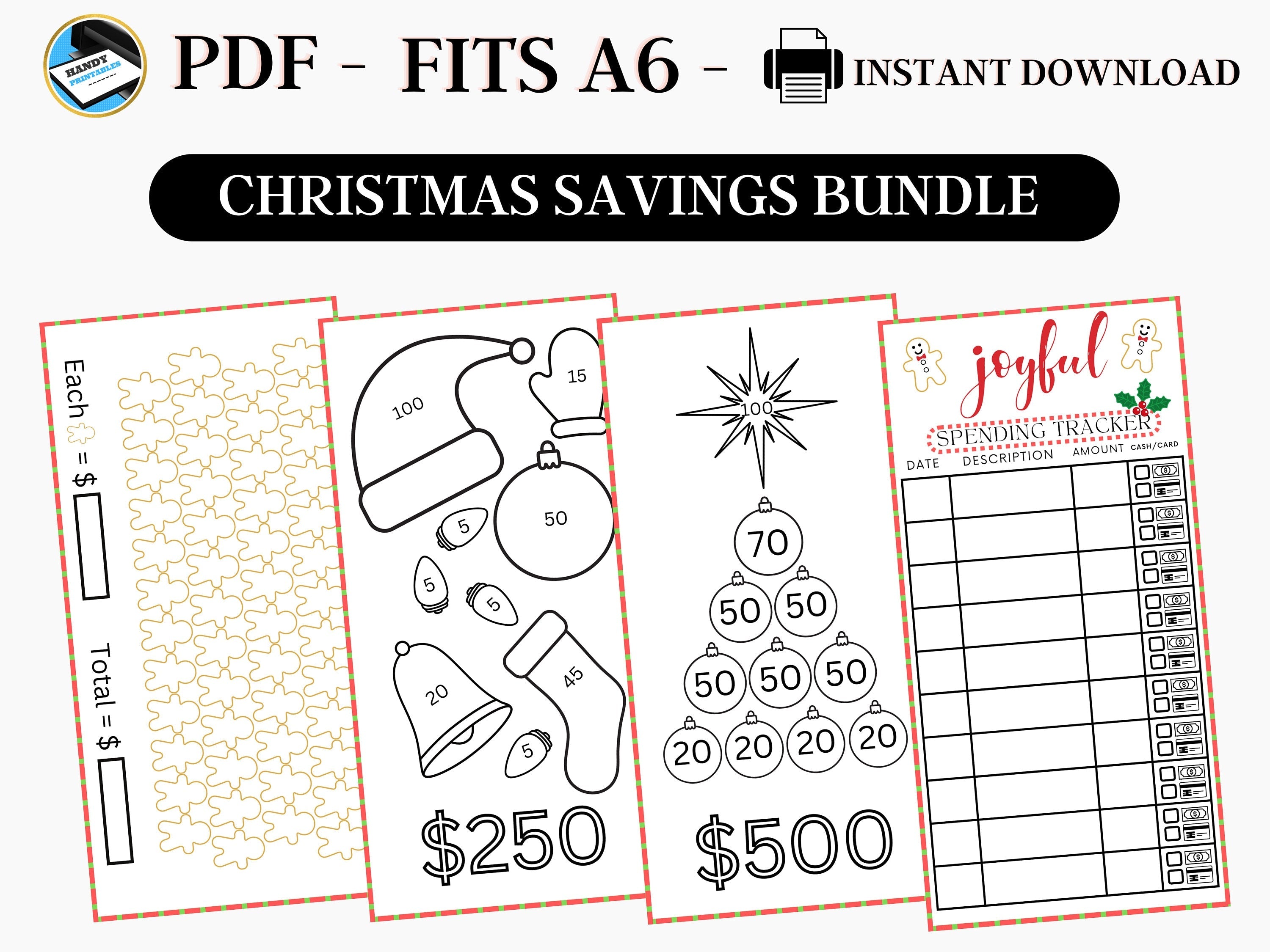 Christmas Savings Challenge, A6 Savings Challenge, Printable Savings Challenge, Savings Challenge Bundle, A6 Sized, Holiday Savings, PDF - HandyPrintables