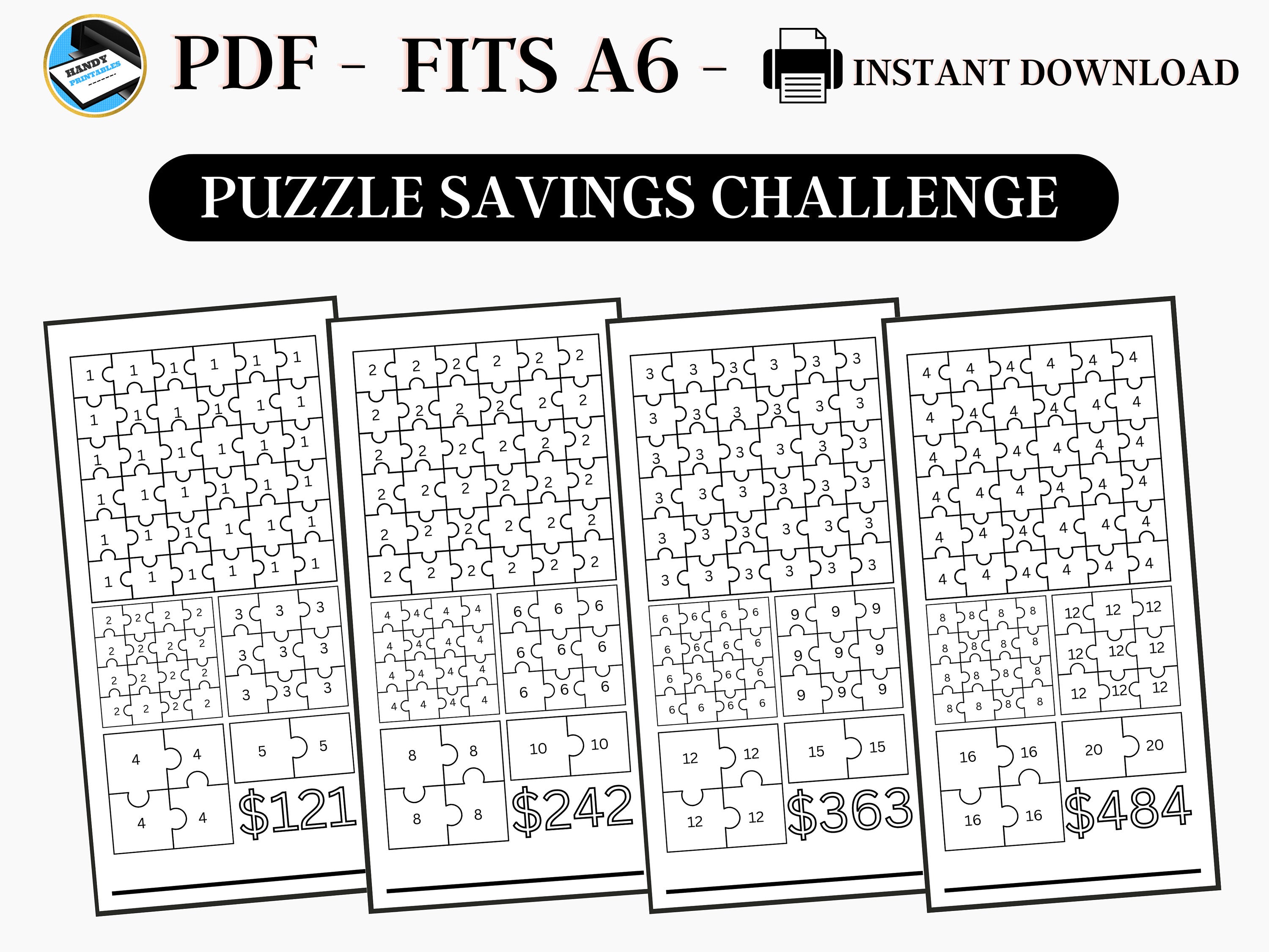 Savings Challenge Printable, A6 Savings Challenge, Puzzle Savings Challenge, Savings Challenge Bundle, A6 Sized Mini Savings, Fits A6, PDF - HandyPrintables