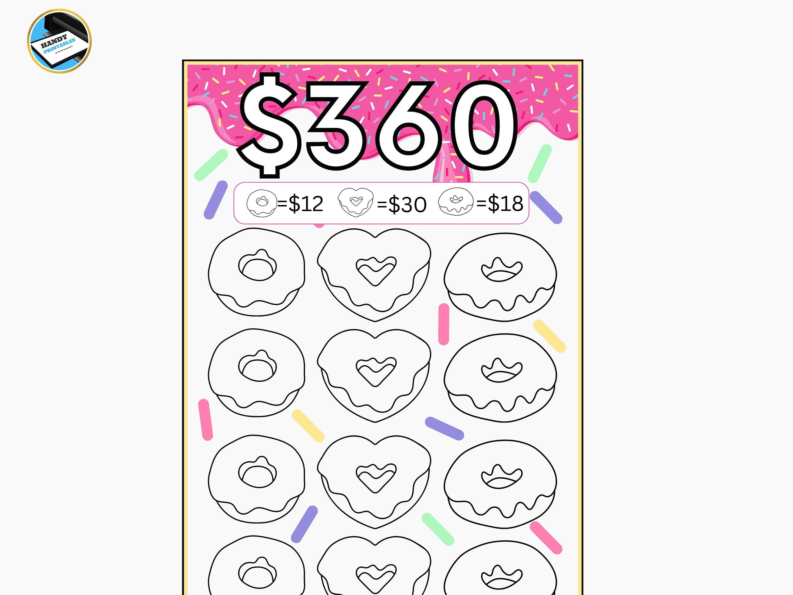 A6 Savings Challenge, Savings Challenge Printable, Donut Savings Challenge, Savings Challenge Bundle, A6 Sized Cute Savings, Fits A6, PDF - HandyPrintables