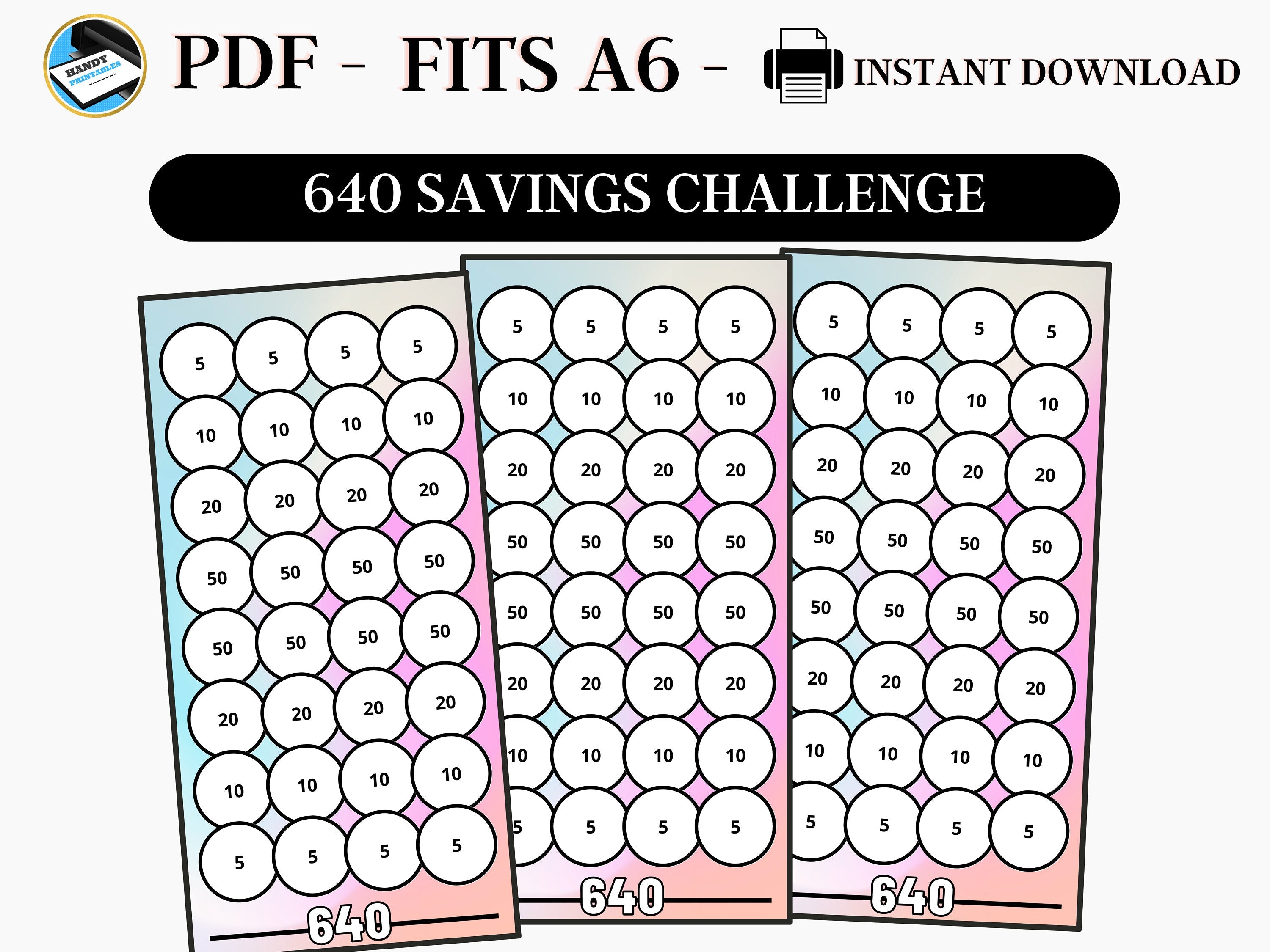 A6 Savings Challenge, Savings Challenge Printables, Easy, Savings Challenge download, A6 Cute Savings, PDF - HandyPrintables