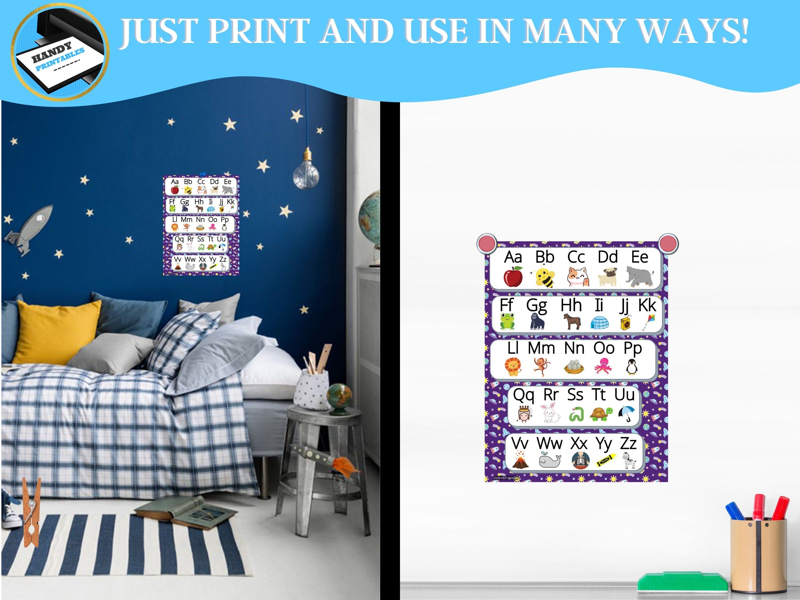 Alphabet Poster, Alphabet Printable, Preschool Poster, Kids Room Decor, Nursery Decor, Daycare Decor, ABCs, - HandyPrintables