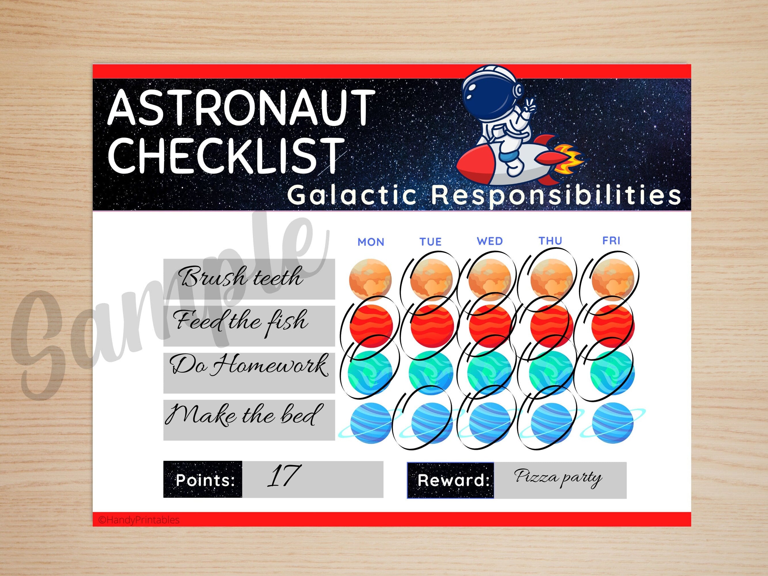 Behavior Chart for Kids, Astronaut Behavior Checklist, Rewards Chart, Checklist, School Printable, PNG, PDF - HandyPrintables