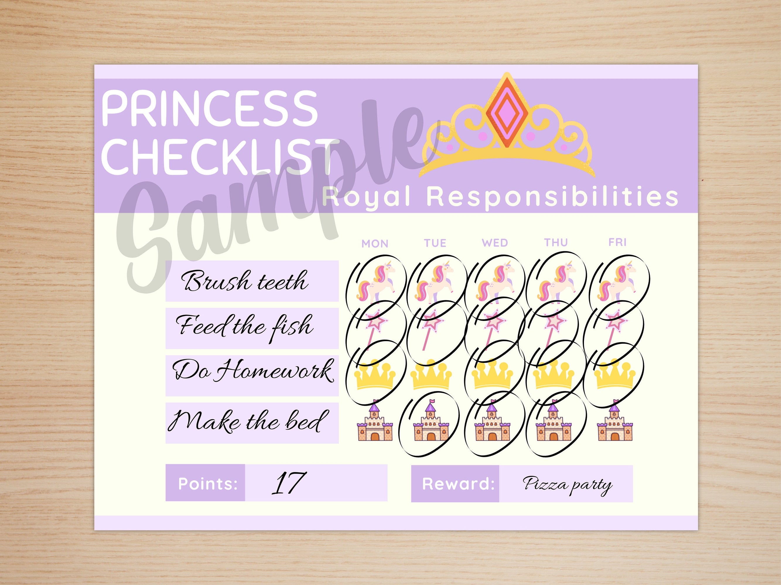 Behavior Chart for Kids, Princess 5 day Checklist for Kids, Behavior Chart, Rewards Checklist, Kids Checklist, School Printables, PNG, PDF - HandyPrintables