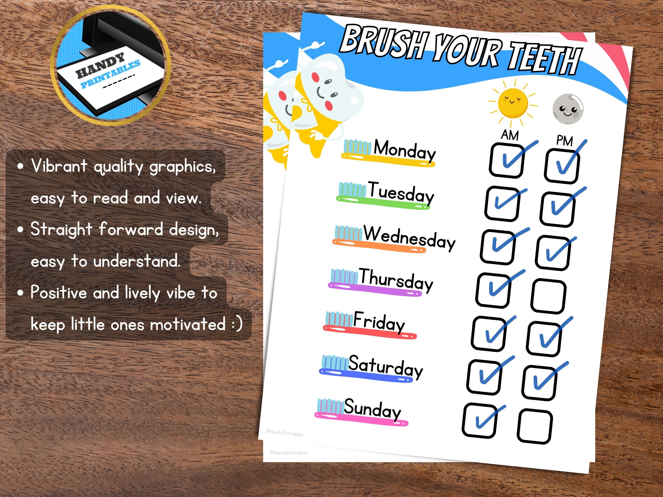 Brush Teeth Printable, Kids Brushing, Weekly Brushing Checklist, Brush Teeth Chart, Teeth Brushing Chart, Toddler, Tooth Brushing Schedule - HandyPrintables