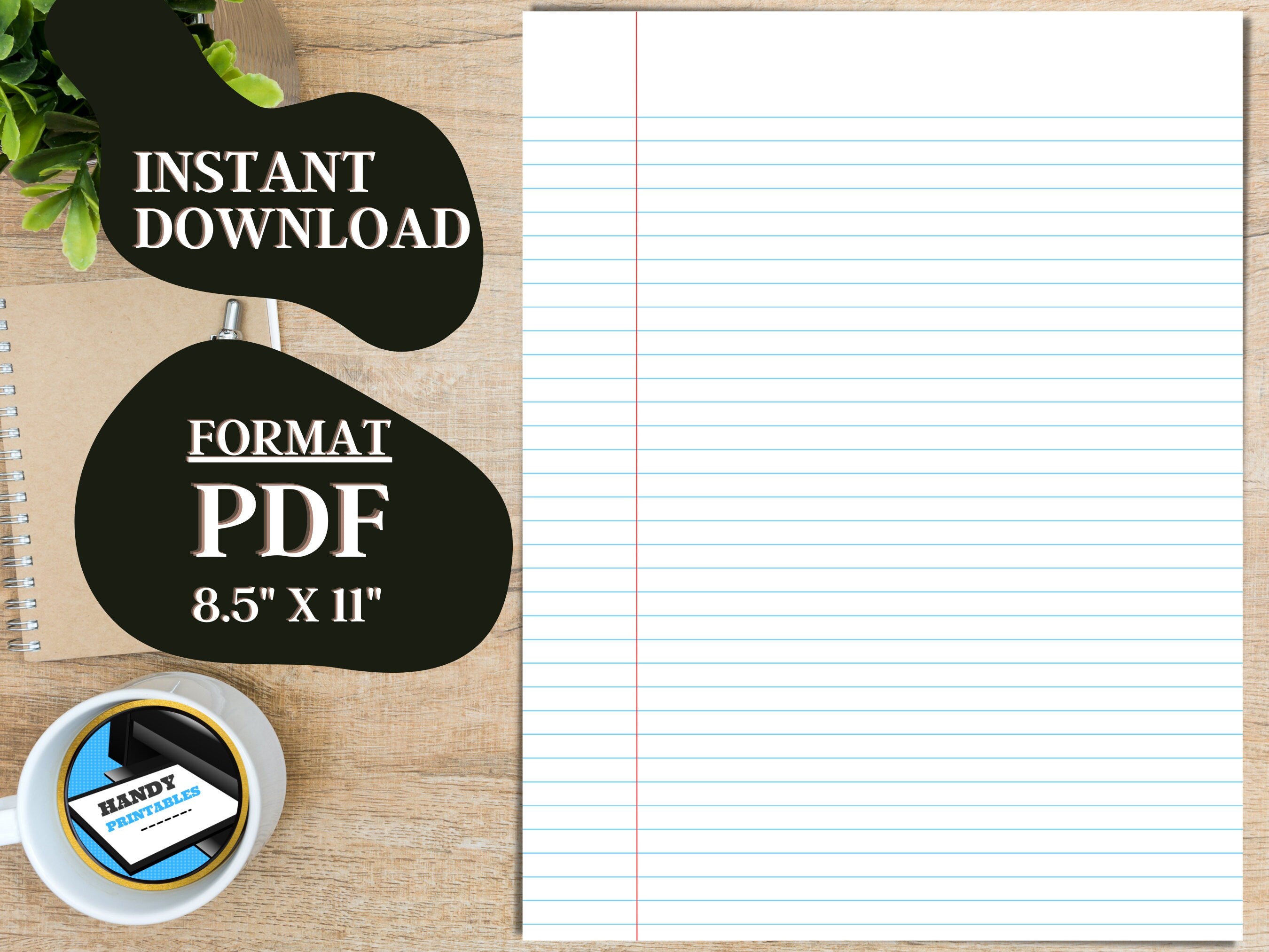College Ruled Lined Paper - Blue lined, Red Margin, Printable Note Paper, Lined sheets, Note paper, Notebook paper, Instant Download , PDF - HandyPrintables