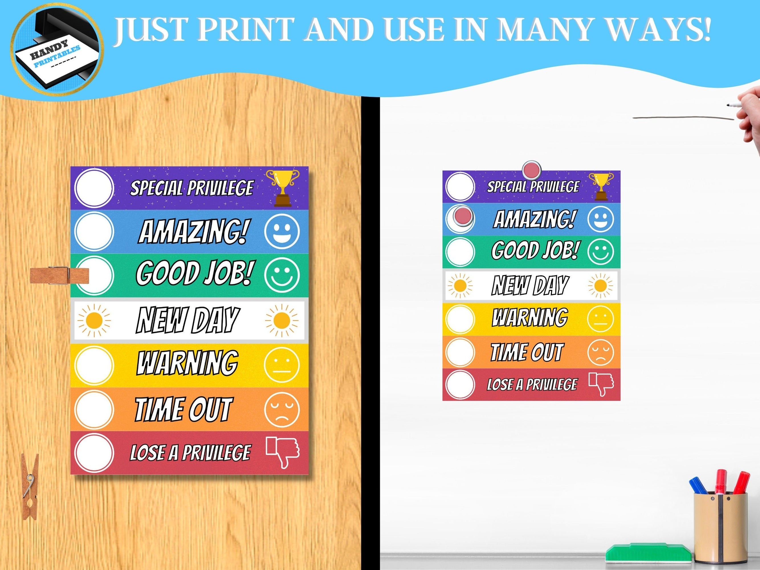 Colorful Behavior Chart, Kids Behavior Sign, Printable Behavior Chart, Reward Chart, Rewards Chart, Clip Chart, Clip Chart Classroom - HandyPrintables