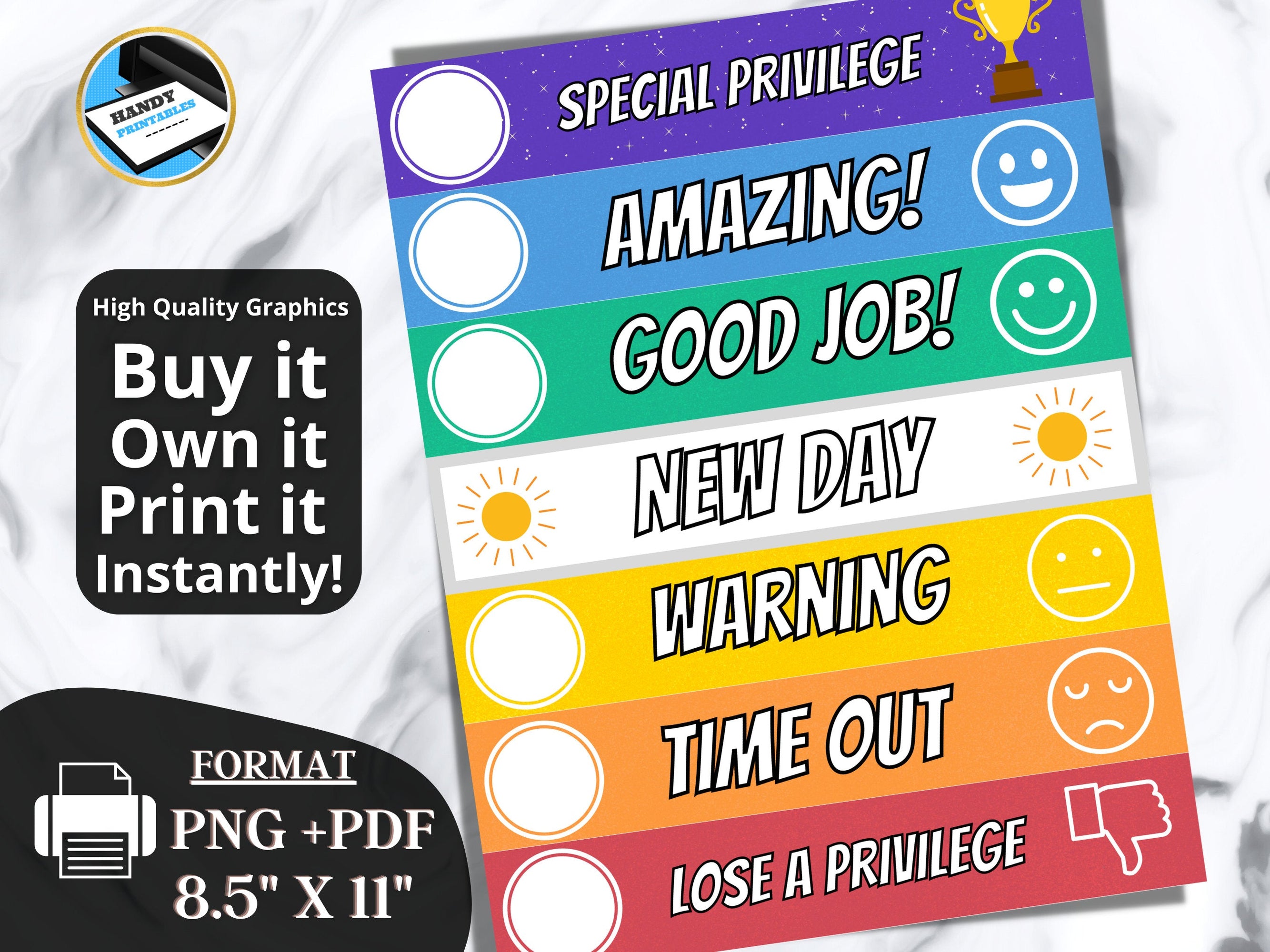 Colorful Behavior Chart, Kids Behavior Sign, Printable Behavior Chart, Reward Chart, Rewards Chart, Clip Chart, Clip Chart Classroom - HandyPrintables