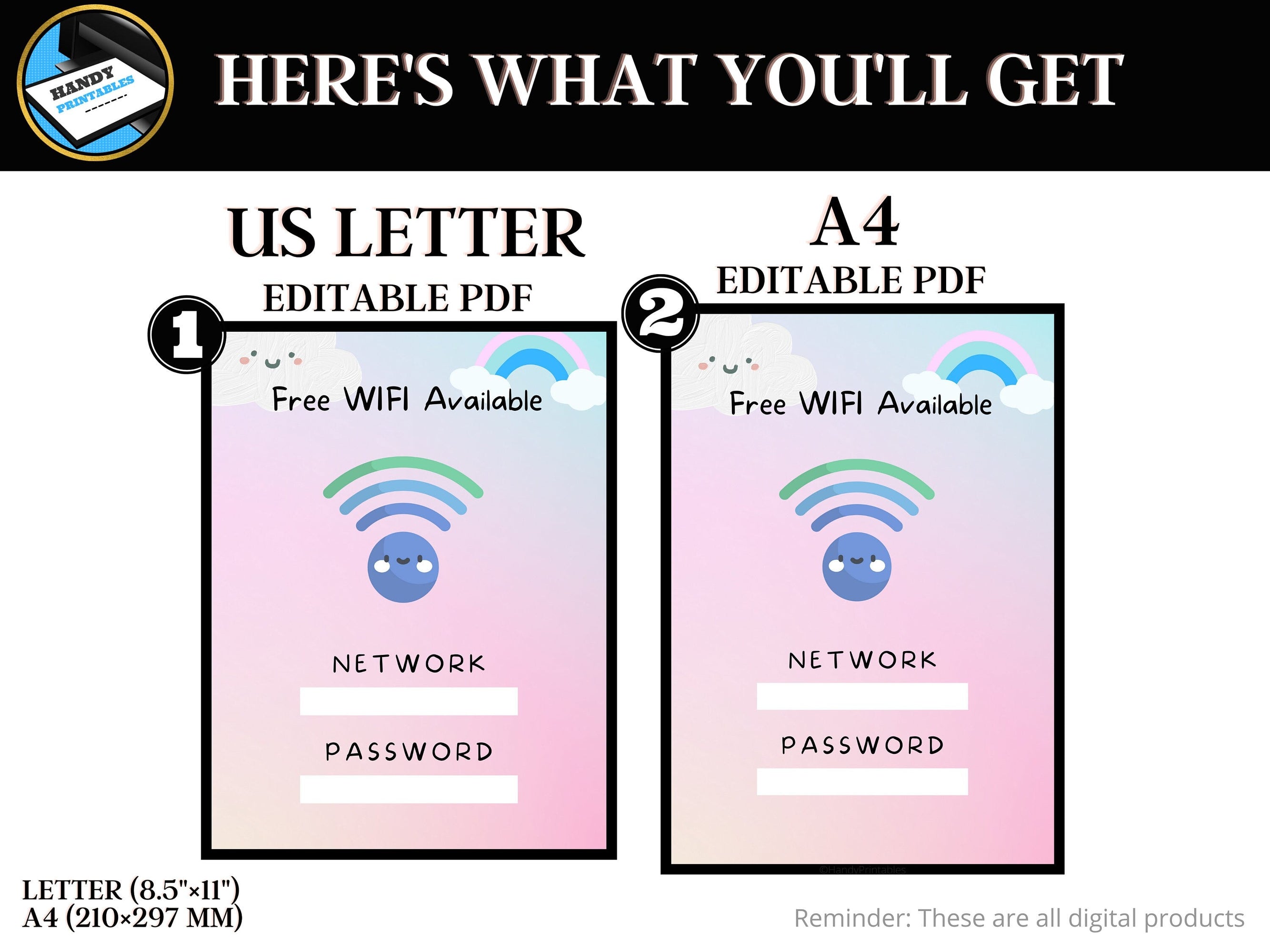 Cute WIFI Password Sign Printable,Editable Wifi Sign, Wifi Sign Digital Download, Wifi Password Sign, Printable Guest Wi-fi Instant Download - HandyPrintables