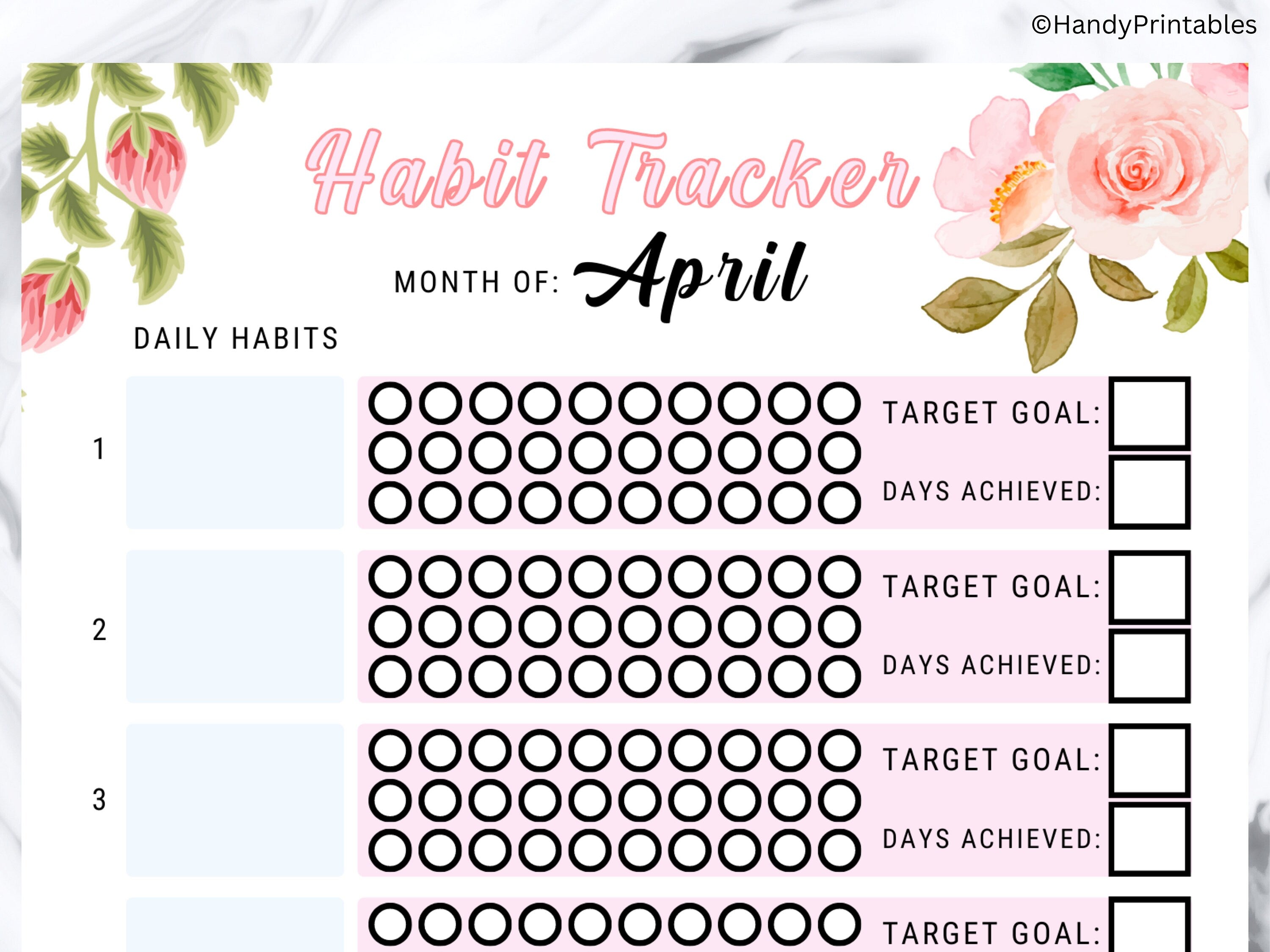 Daily Habit Tracker Printable, Monthly Habit Tracker, Habit Chart, Habit Tracker PDF, A4 US Letter - HandyPrintables