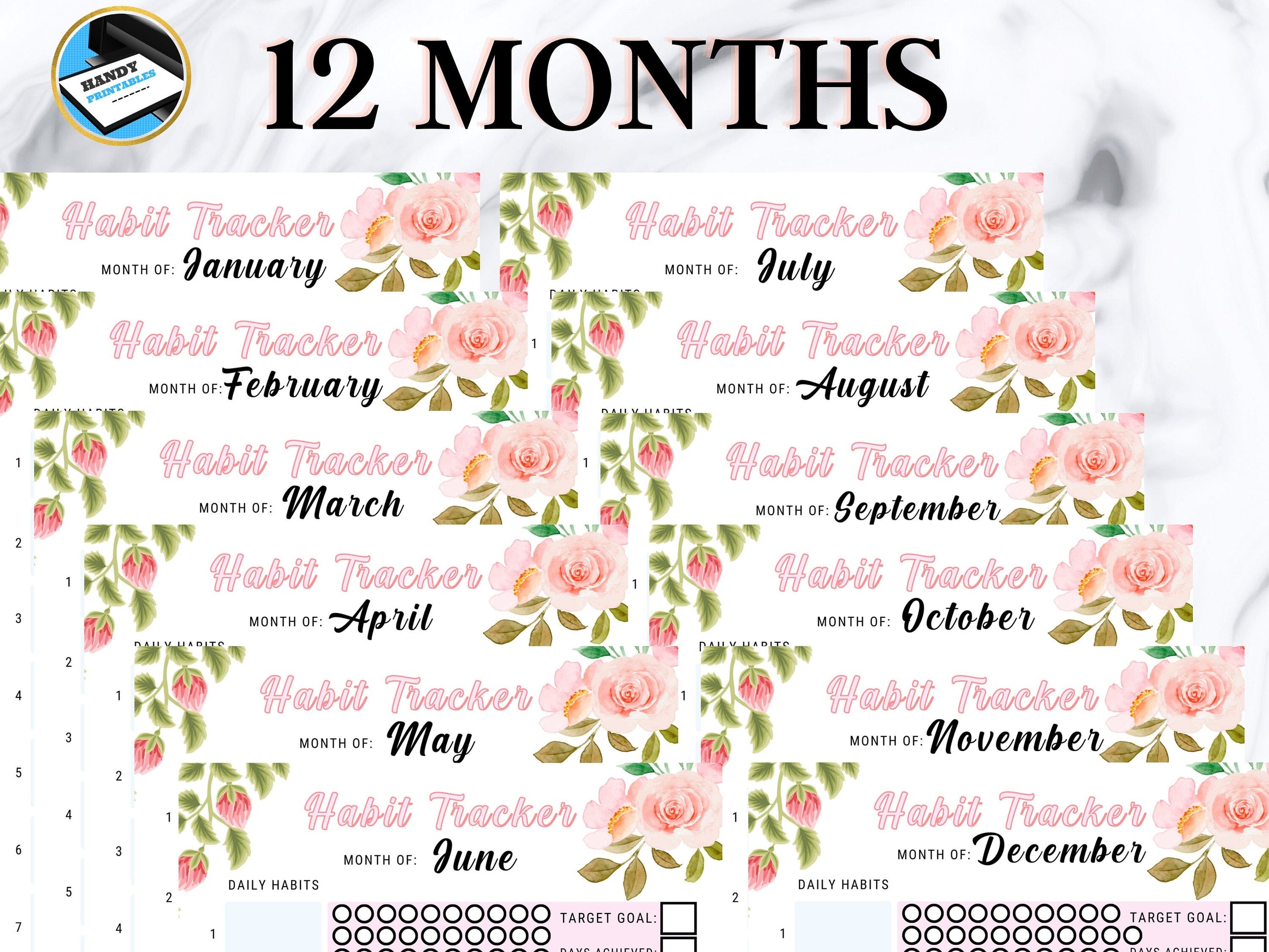 Daily Habit Tracker Printable, Monthly Habit Tracker, Habit Chart, Habit Tracker PDF, A4 US Letter - HandyPrintables