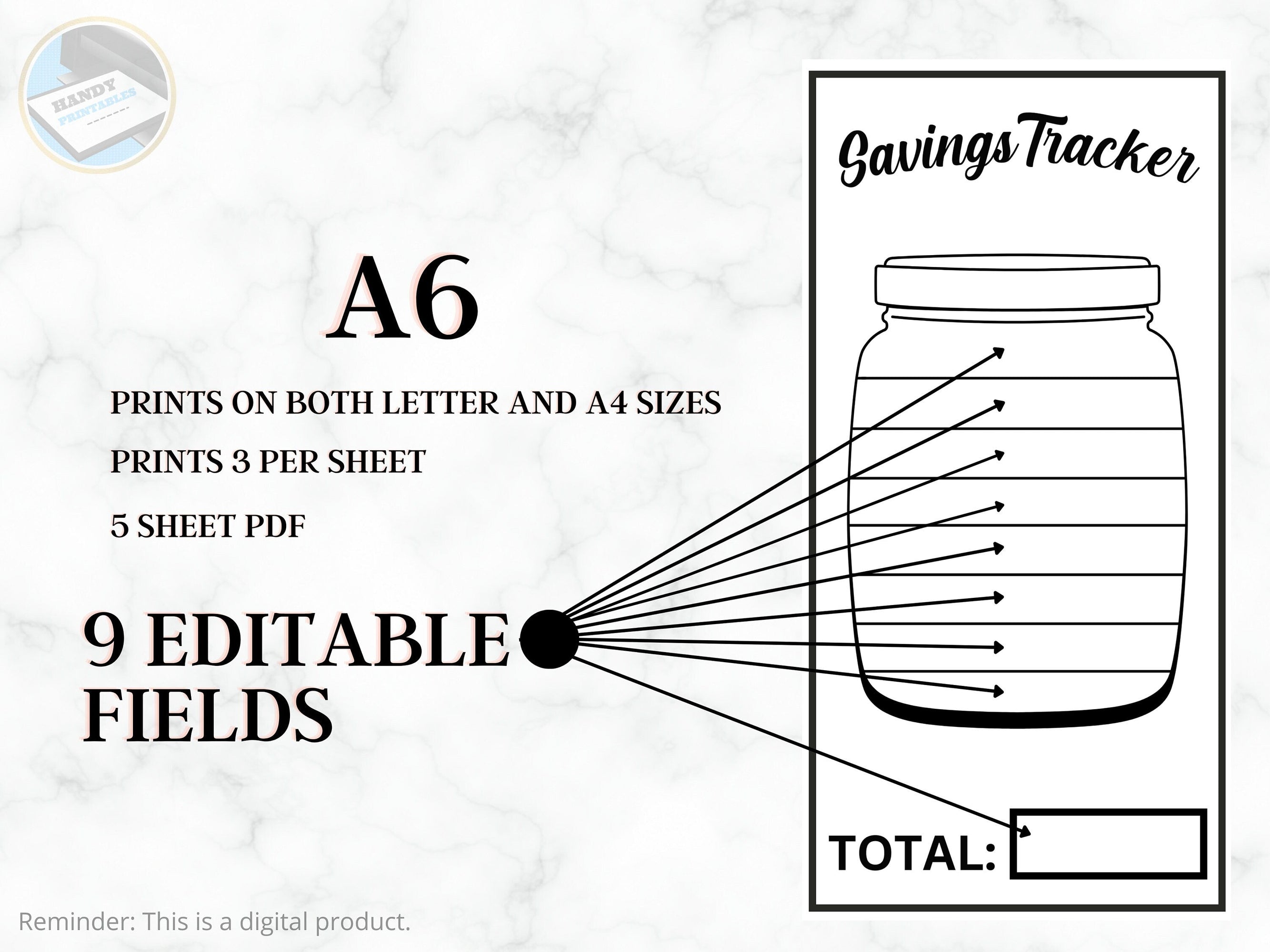 Editable A6 Savings Challenge, Savings Challenge Printable, Cash Budget Challenges, Savings Tracker Jar, Budget tracker, INSTANT DOWNLOAD - HandyPrintables
