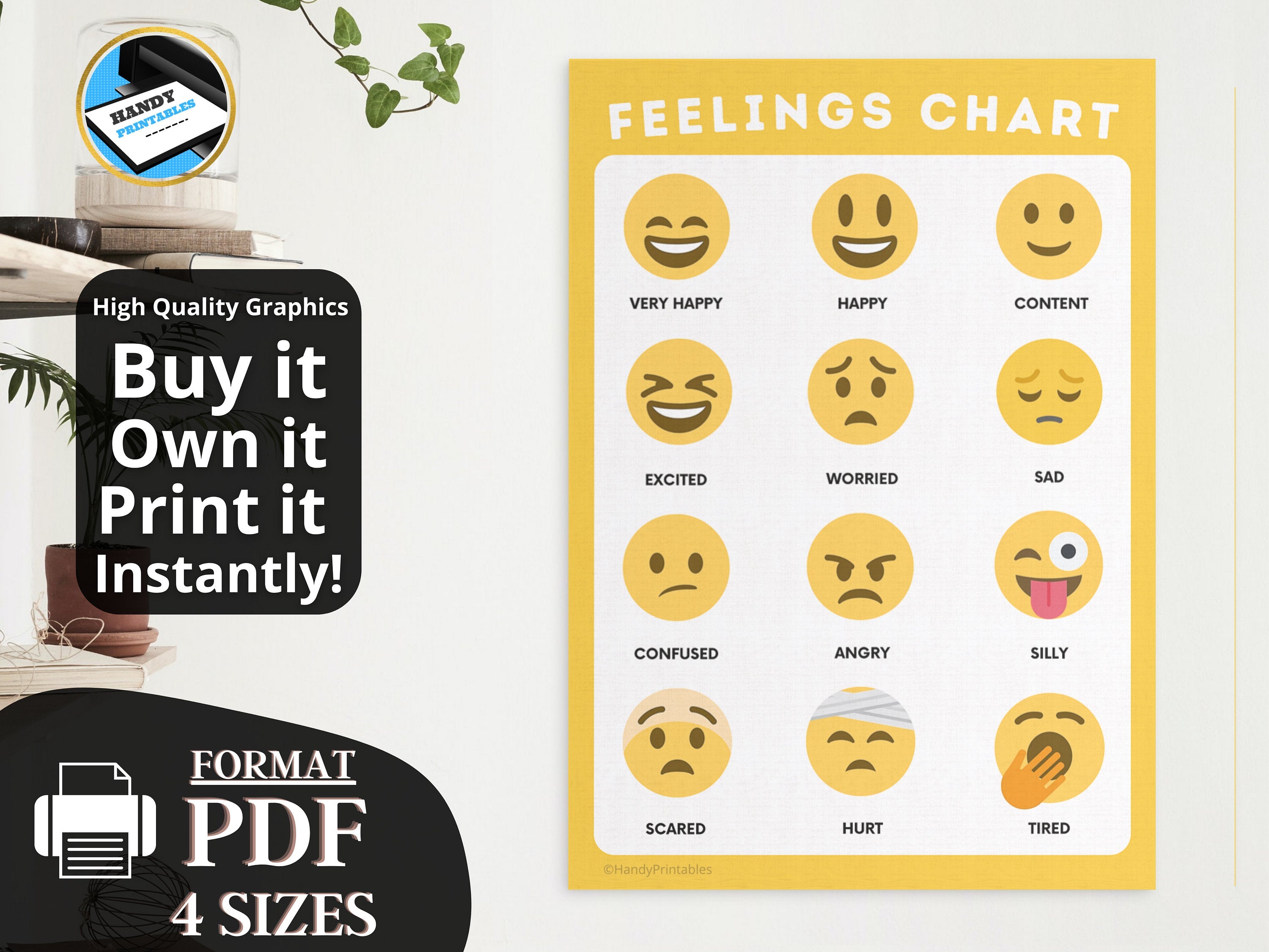 Feelings Chart for Kids, Feelings Poster, Emotions Chart kids, Emotions chart, Feelings Poster, Feelings Printable, Homeschool decor, PDF - HandyPrintables