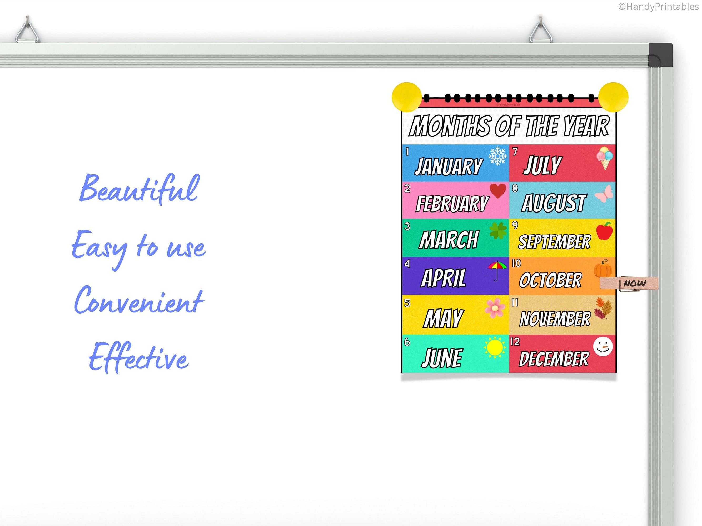 Months of the Year Printable, Clip Chart Classroom, Homeschool Learning, Classroom Printable, kids months of the year, INSTANT DOWNLOAD - HandyPrintables