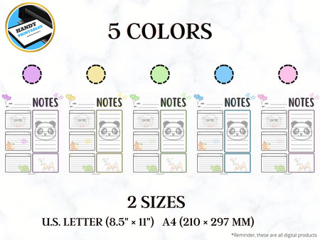 Notes Page Printable ,Planner Insert Notes, Kawaii Notes, Lined Notepad Paper, Animal Themed Notes, Cute Notes printable, INSTANT DOWNLOAD - HandyPrintables