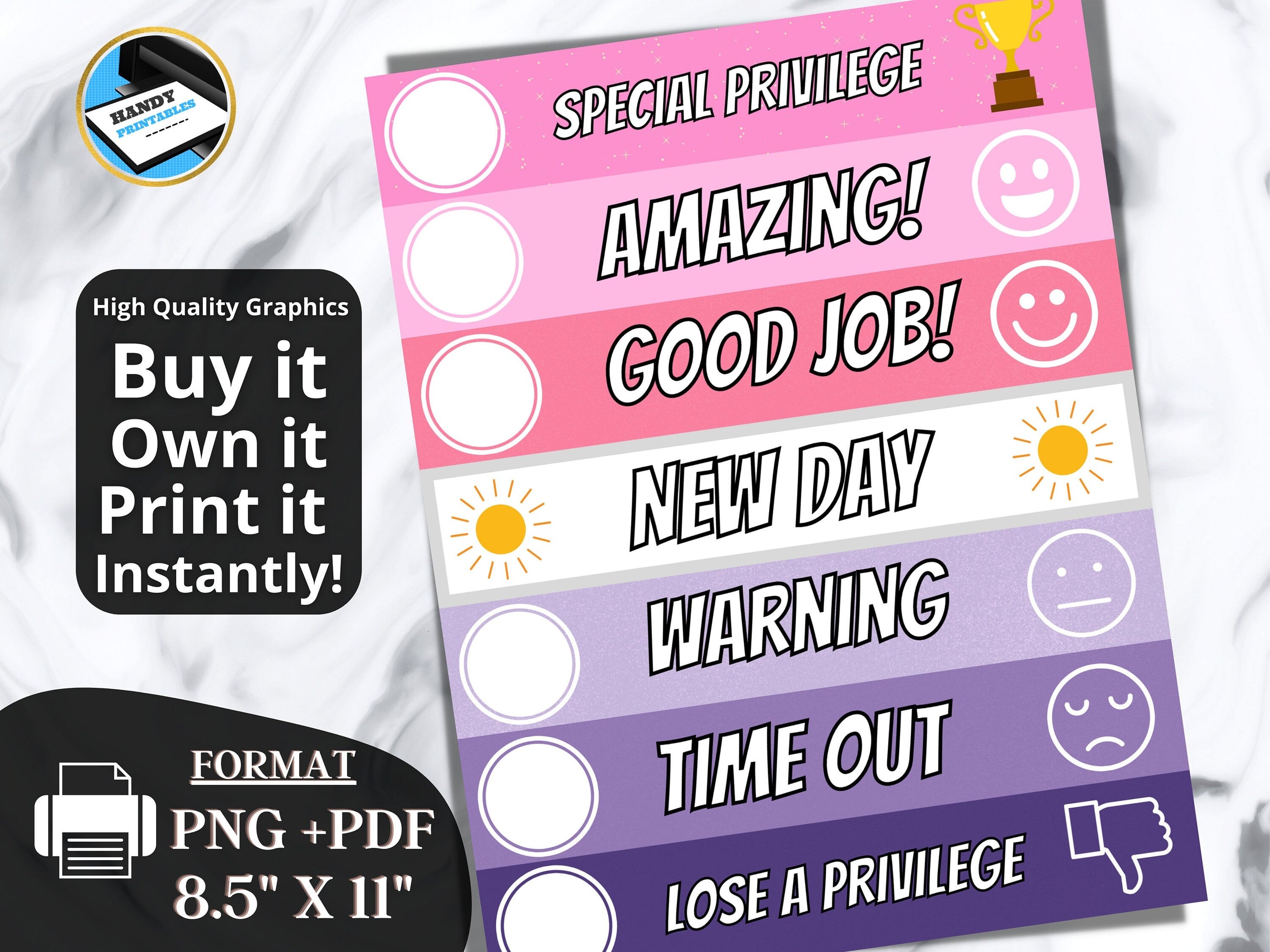 Pink Purple Gradient Behavior Chart, Printable Behavior Chart, Kids Behavior Sign, Rewards Chart, High Resolution Behavior Chart ,PNG, PDF - HandyPrintables