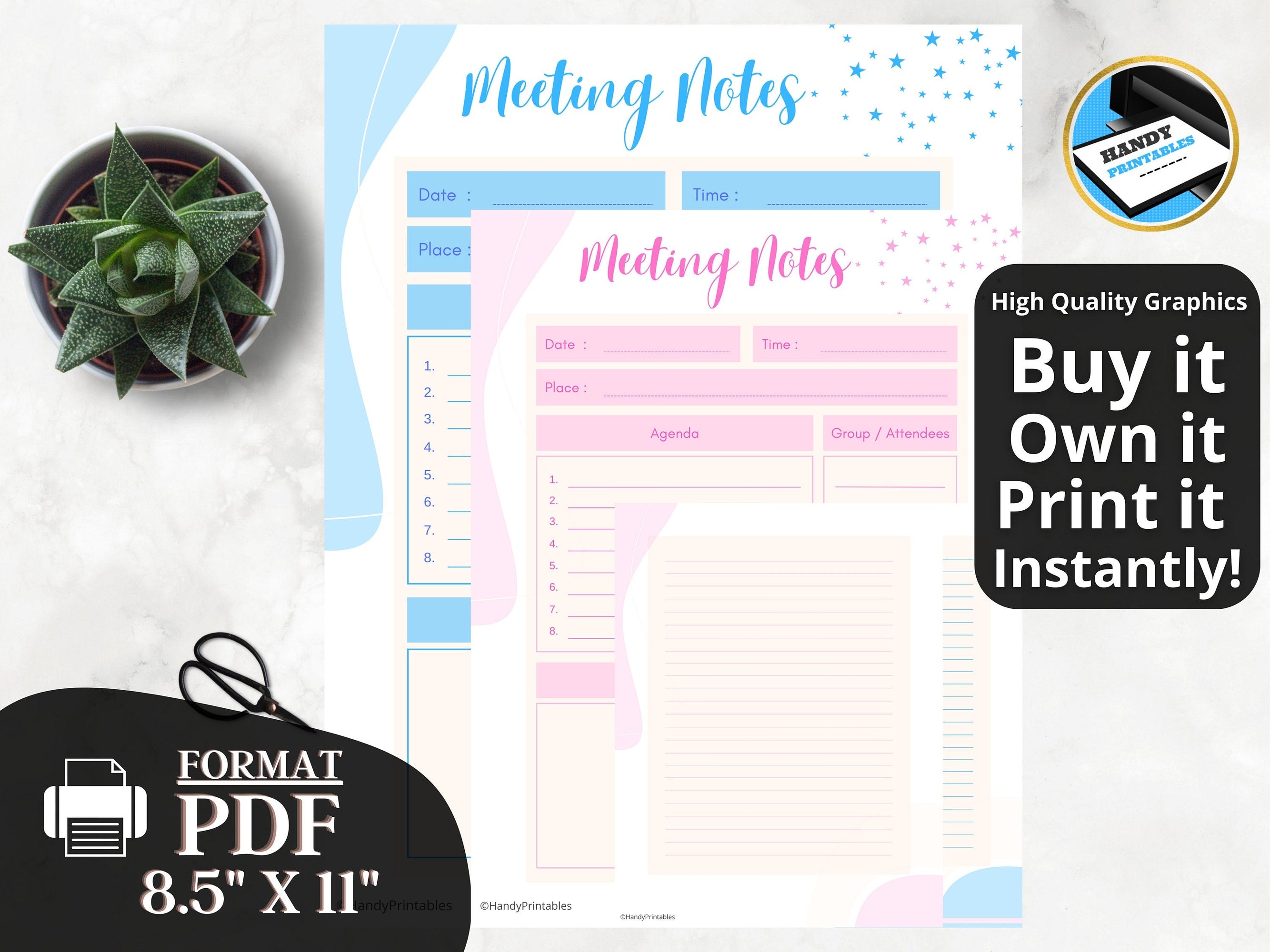 PRINTABLE Meeting Notes Template, Work Day Notes, Work Groups, Daily Work Notes, Planner Inserts, Teacher Notes, Office Notes, PDF - HandyPrintables