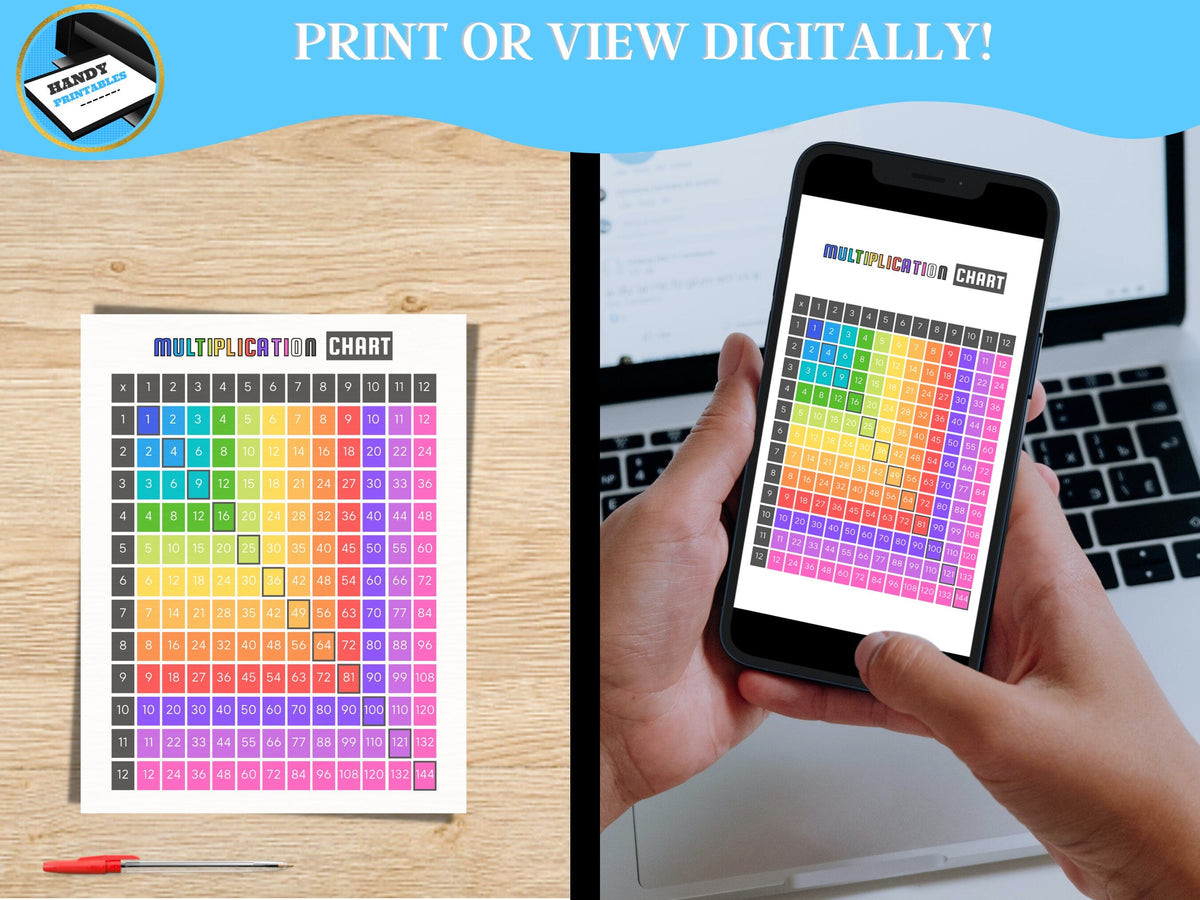 Gradient Color-Coded Multiplication Chart – HandyPrintables