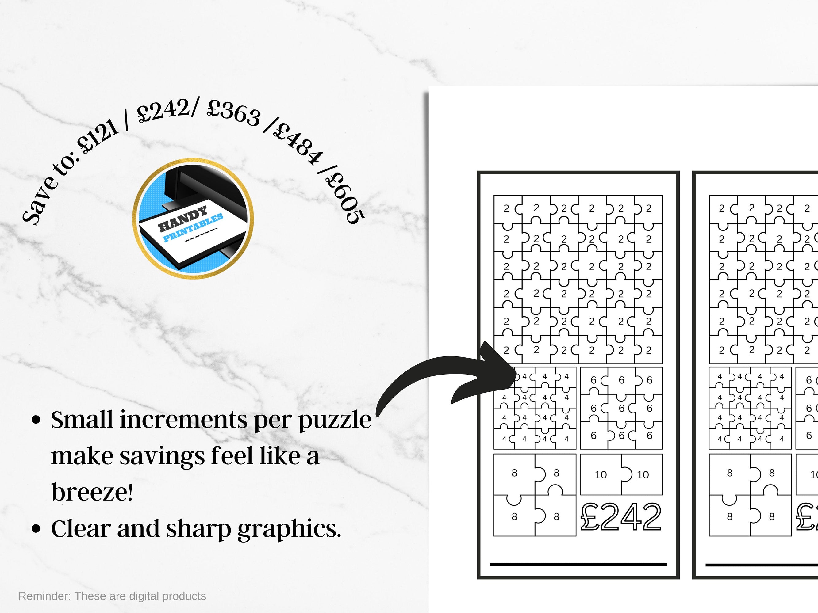 Printable Savings Challenge, A6 Savings Challenge, Puzzle Savings Challenge, Savings Challenge UK, A6 Sized Mini Savings, Fits A6, GBP, PDF - HandyPrintables