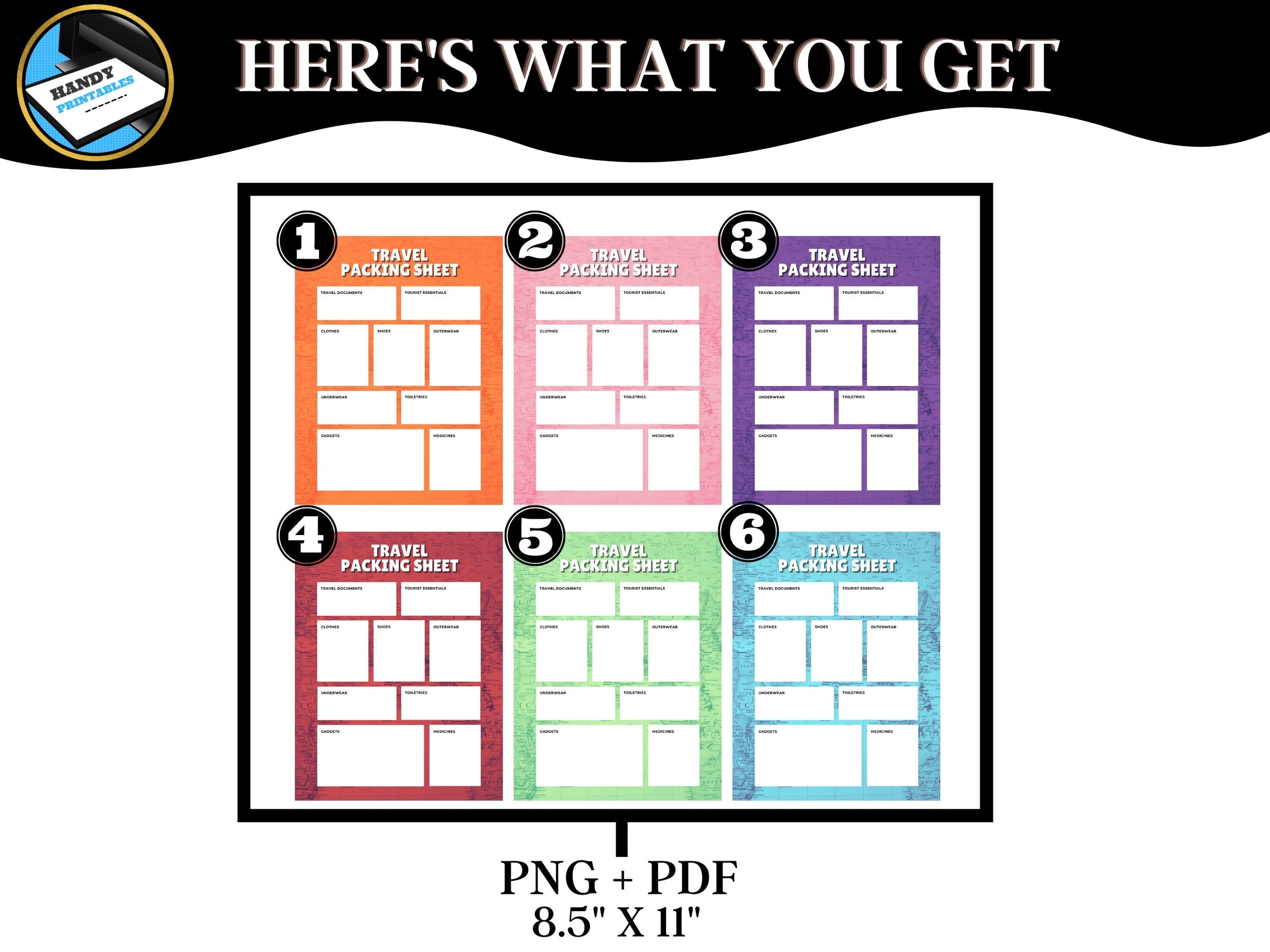 Printable Travel Packing List Bundle, High Quality Packing Sheet, blank packing list, Traveling Essentials, Packing List, PNG, PDF, 8.5 x 11 - HandyPrintables