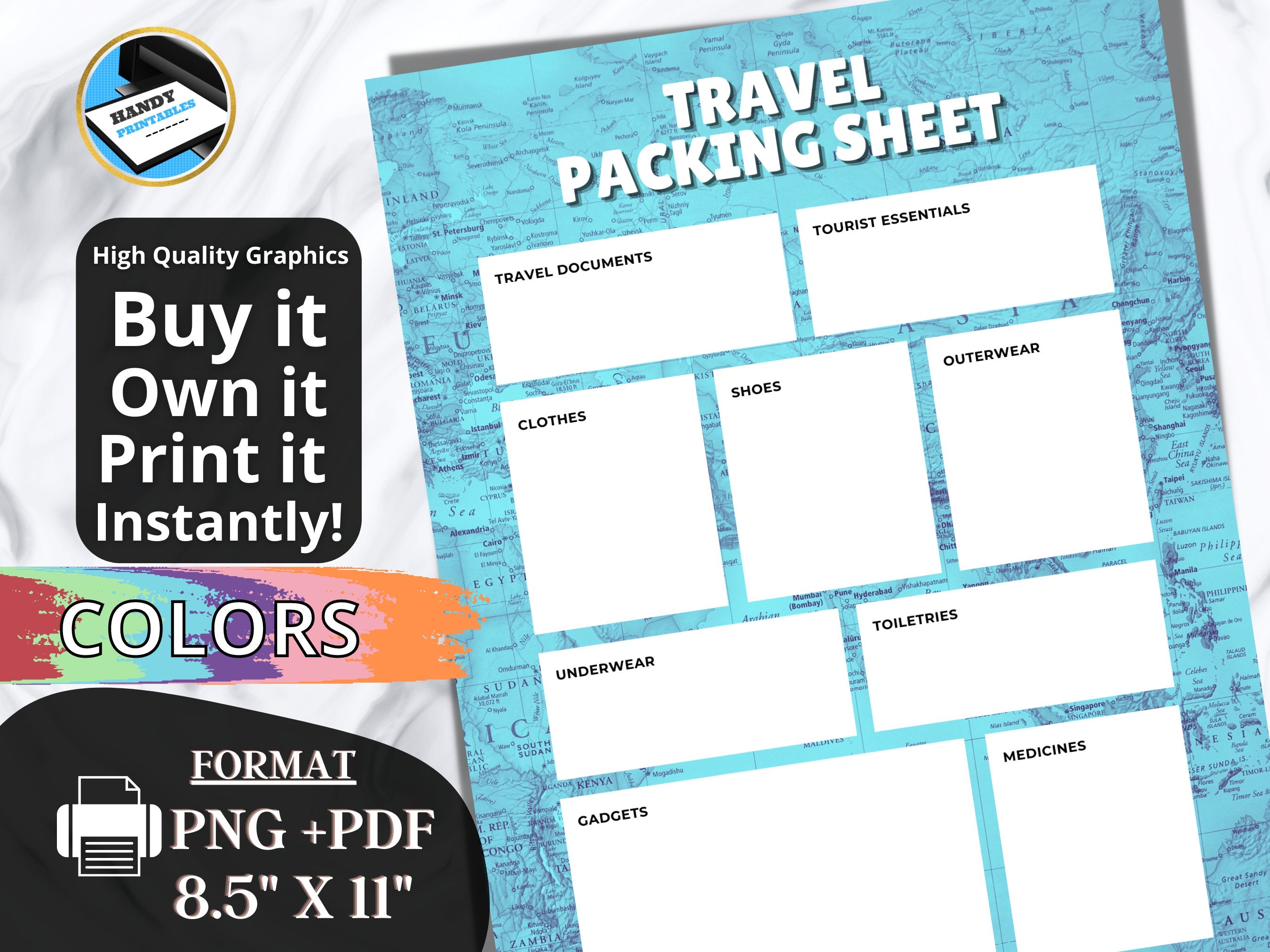 Printable Travel Packing List Bundle, High Quality Packing Sheet, blank packing list, Traveling Essentials, Packing List, PNG, PDF, 8.5 x 11 - HandyPrintables