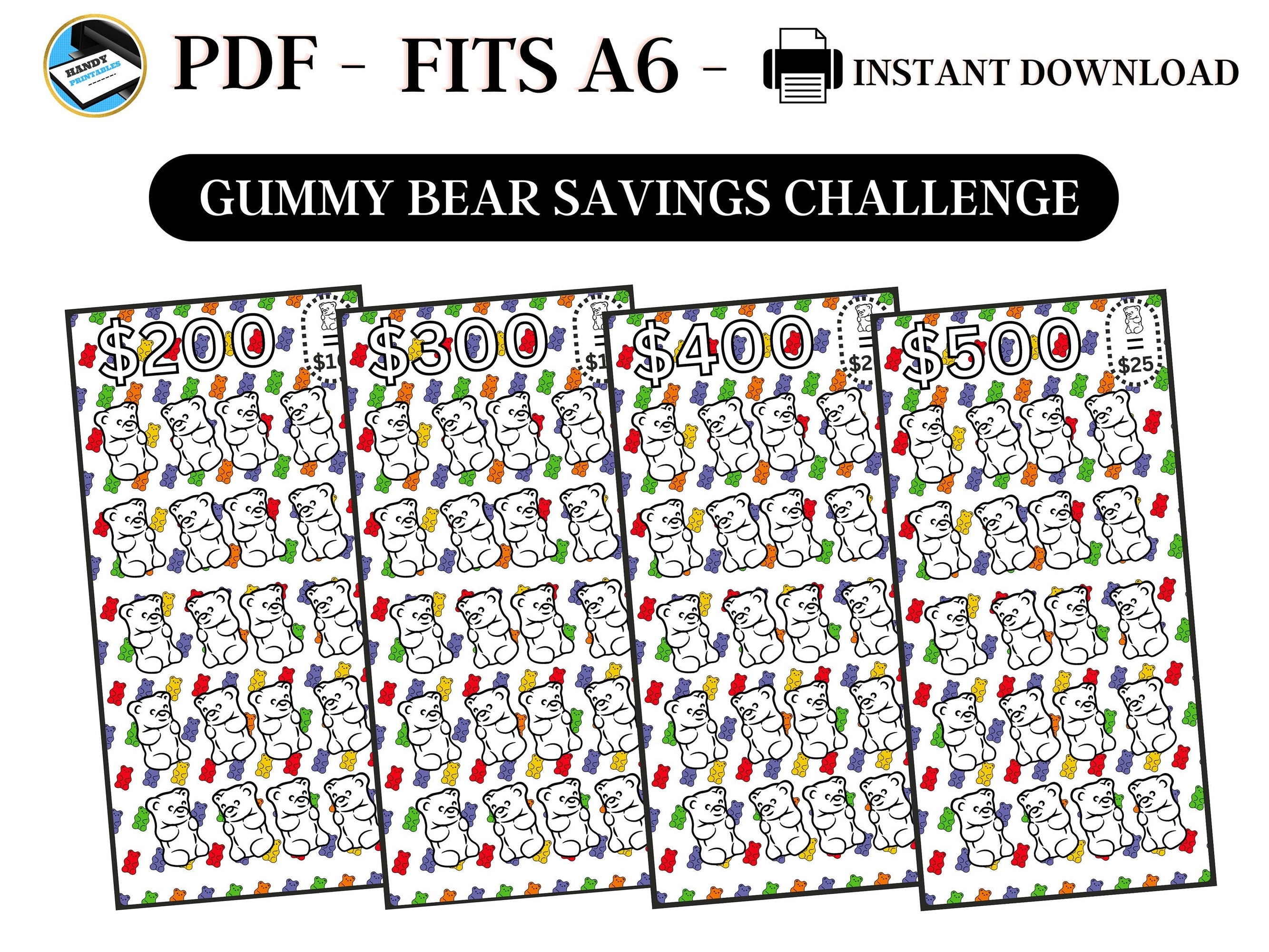 Savings Challenge Printable, A6 Savings Challenge, Cute Savings Challenge, Colorful Savings Challenge, Printable A6 Savings, Fits A6, PDF - HandyPrintables