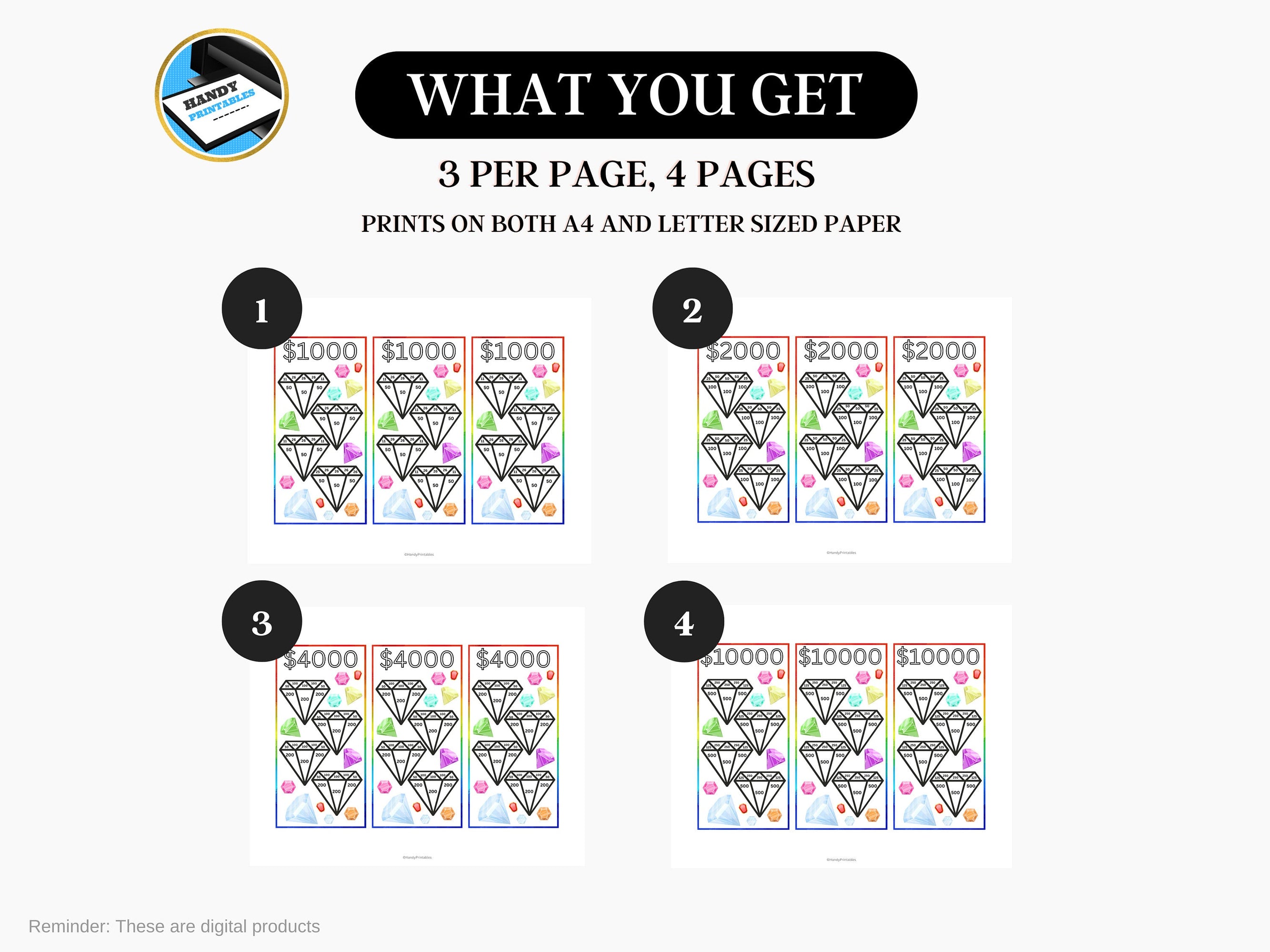 Savings Challenge Printable, A6 Savings Challenge, Diamond Savings Challenge, Colorful Savings Challenge, Printable A6 Savings, Fits A6, PDF - HandyPrintables