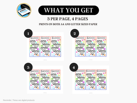 Savings Challenge Printable, A6 Savings Challenge, Diamond Savings Challenge, Colorful Savings Challenge, Printable A6 Savings, Fits A6, PDF - HandyPrintables