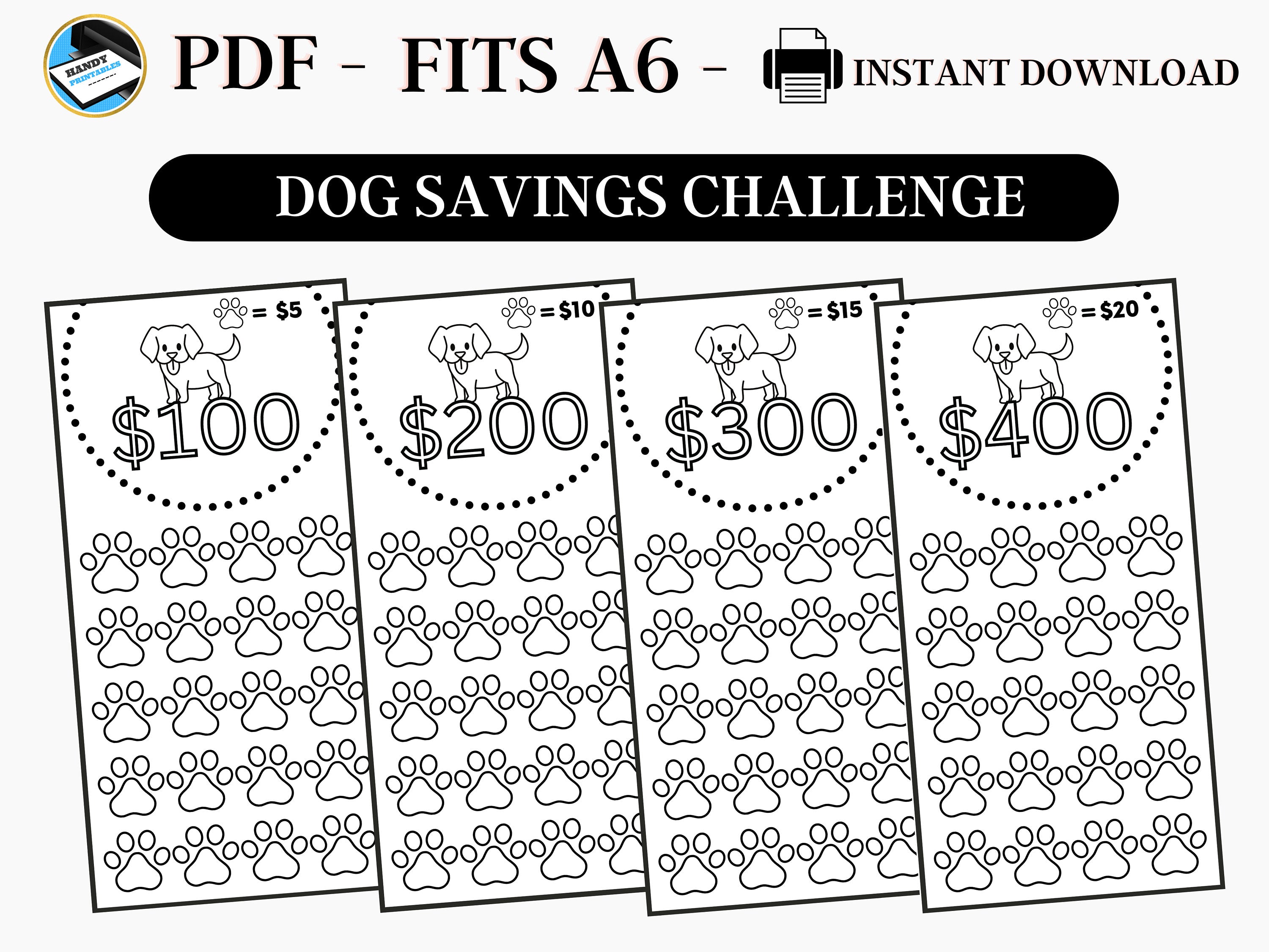 Savings Challenge Printable, A6 Savings Challenge, Dog Savings Challenge, Pet Savings Challenge, Printable A6 Savings, Fits A6, PDF - HandyPrintables