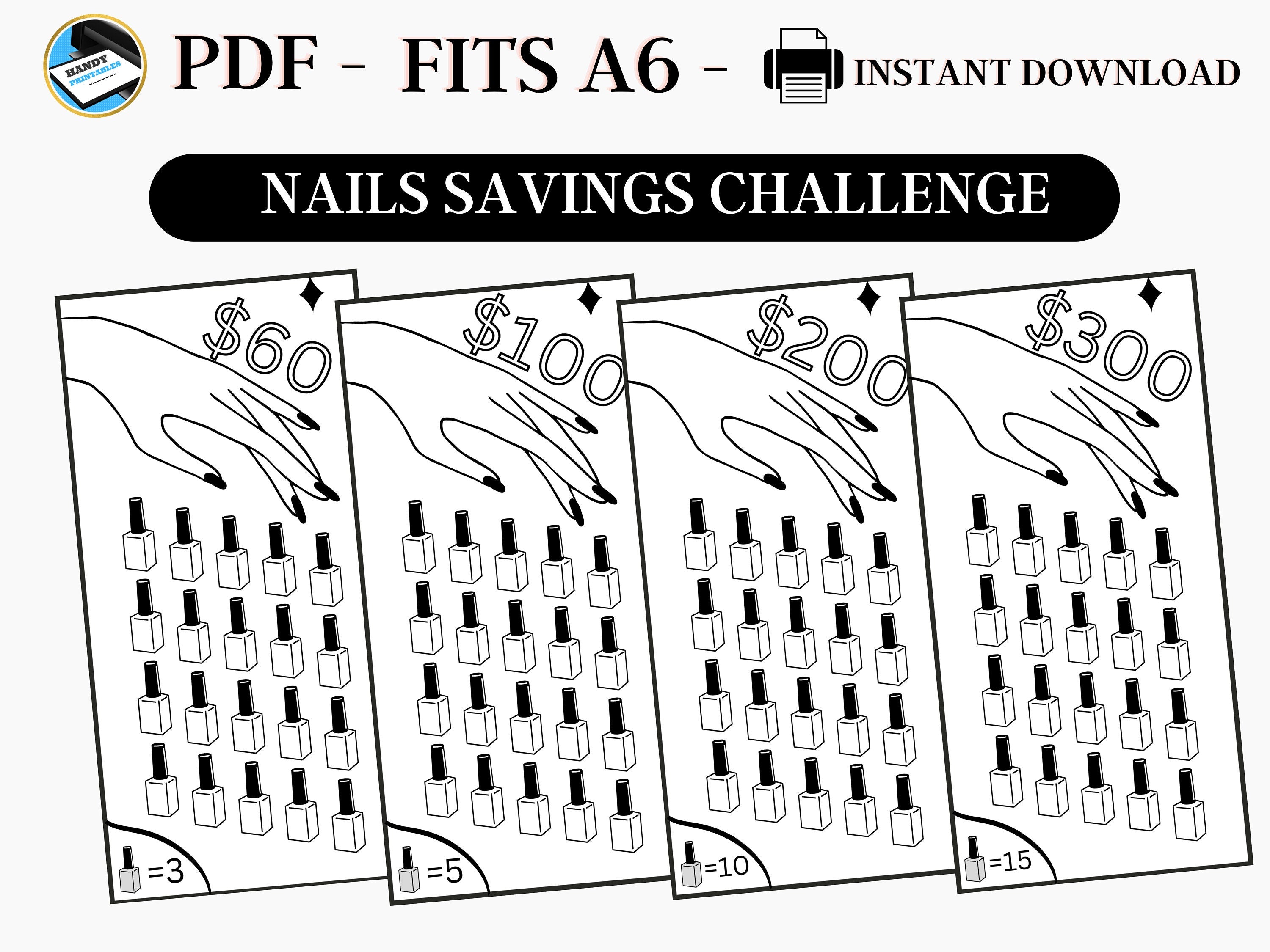 Savings Challenge Printable, A6 Savings Challenge, Nails Savings Challenge, Savings Challenge Bundle, A6 Sized Mini Savings, Fits A6, PDF - HandyPrintables