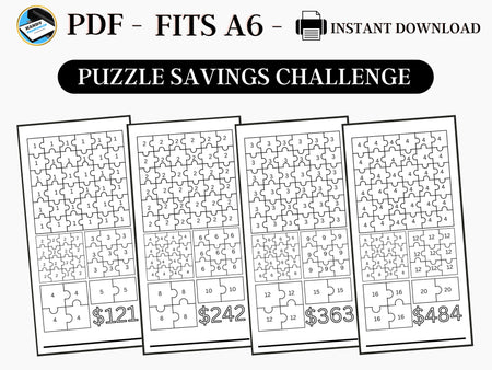 Savings Challenge Printable, A6 Savings Challenge, Puzzle Savings Challenge, Savings Challenge Bundle, A6 Sized Mini Savings, Fits A6, PDF - HandyPrintables