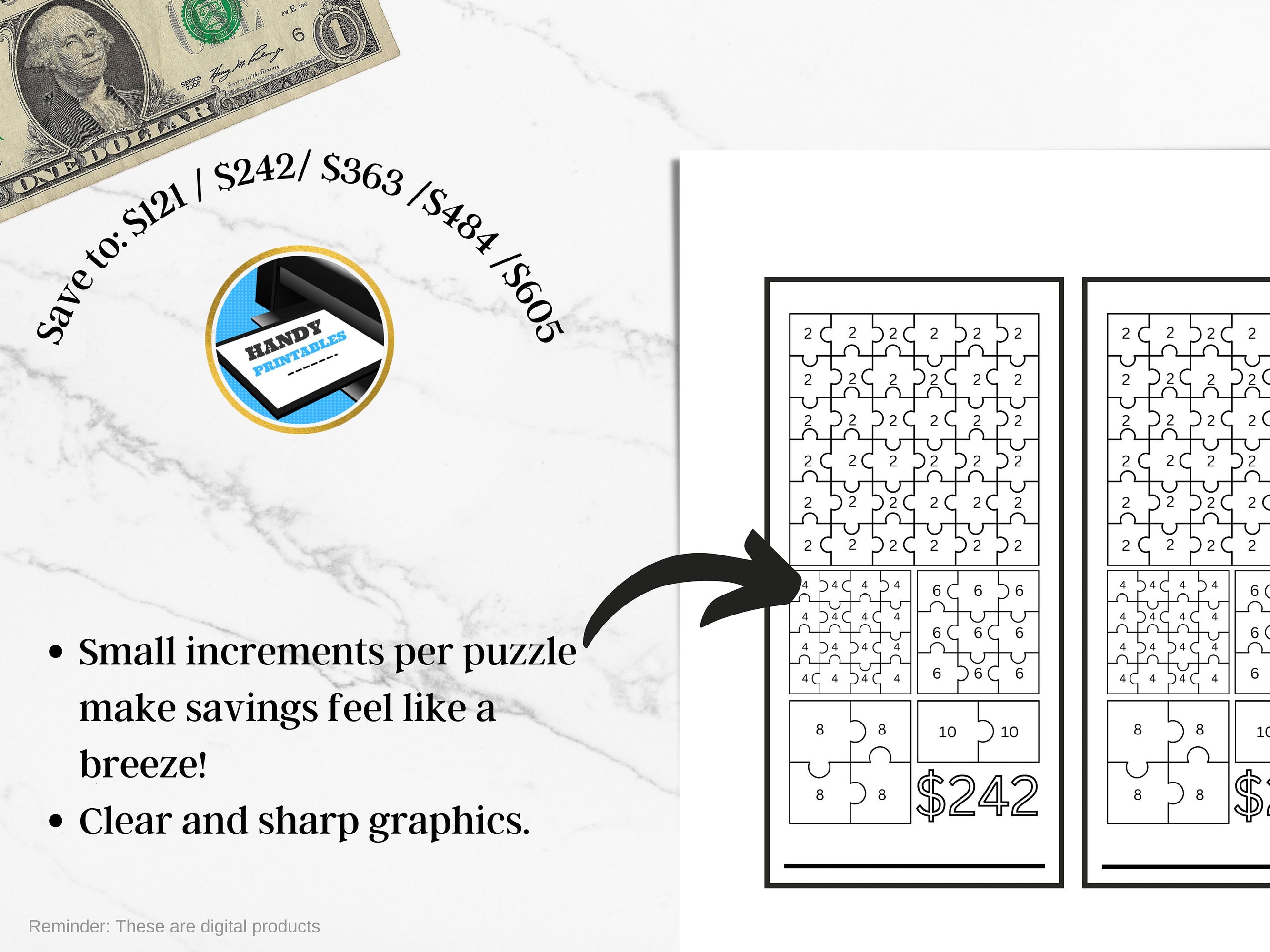 Savings Challenge Printable, A6 Savings Challenge, Puzzle Savings Challenge, Savings Challenge Bundle, A6 Sized Mini Savings, Fits A6, PDF - HandyPrintables