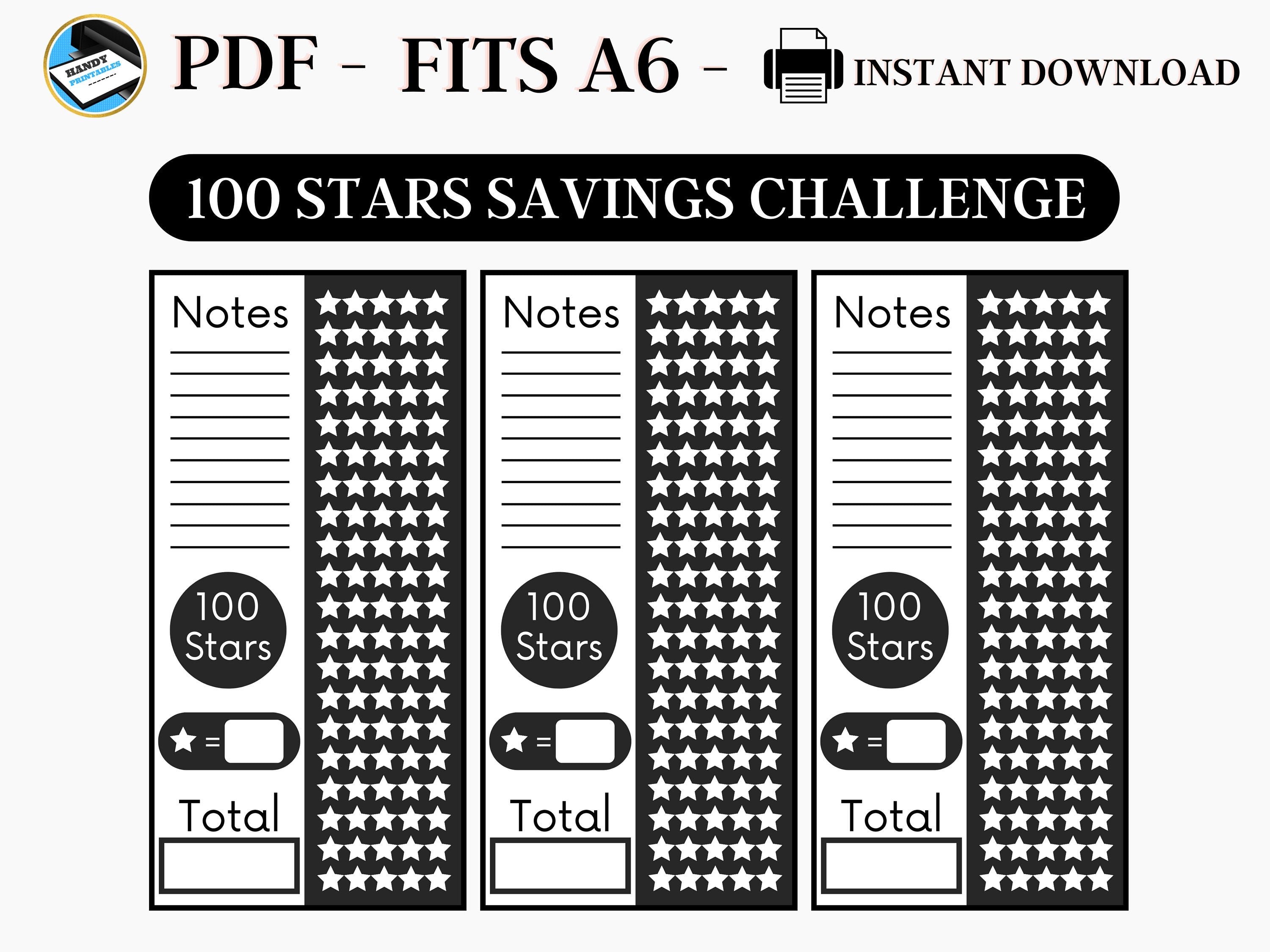 A6 Savings Challenge, Stars Savings Challenge, A6 Savings Notes, Printable A6 Savings, Fits A6, PDF - HandyPrintables