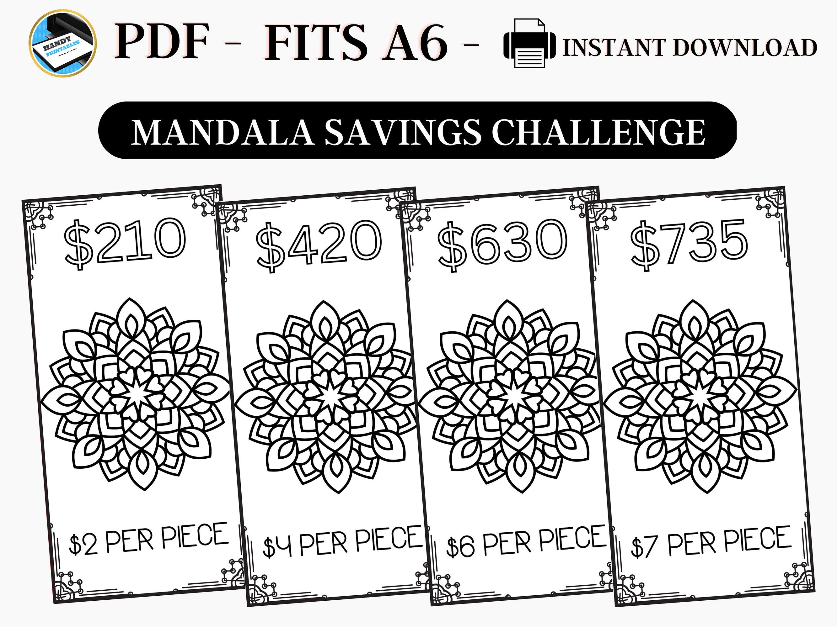 Savings Challenge Printable, Mandala Savings Challenge, A6 Savings Challenge, Cute Savings Challenge, Printable Savings, Fits A6, PDF - HandyPrintables