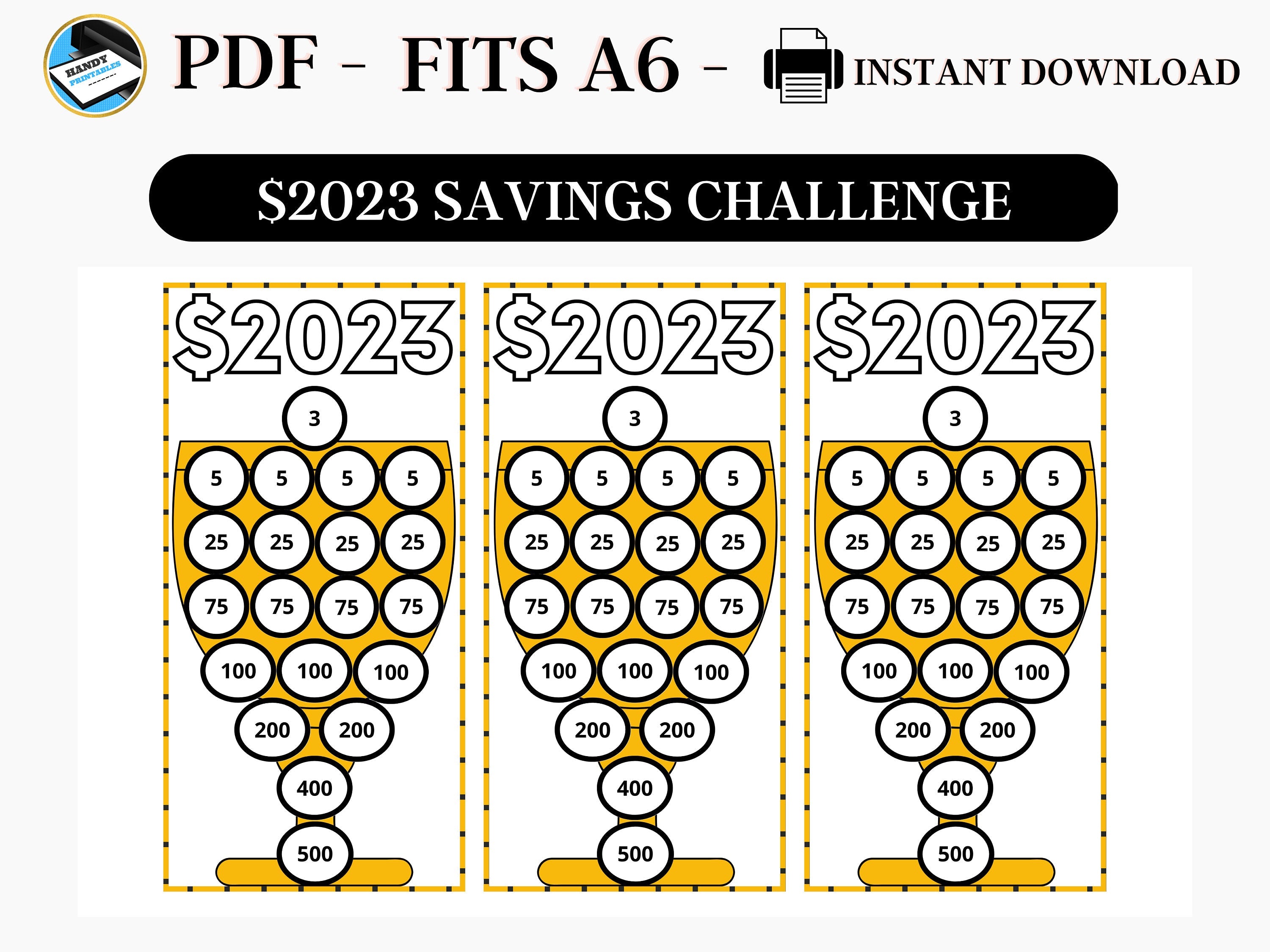 Savings Challenge Printables, A6 Savings, 2023 Savings Challenge, Bundle, A6 Sized Mini Savings, PDF - HandyPrintables