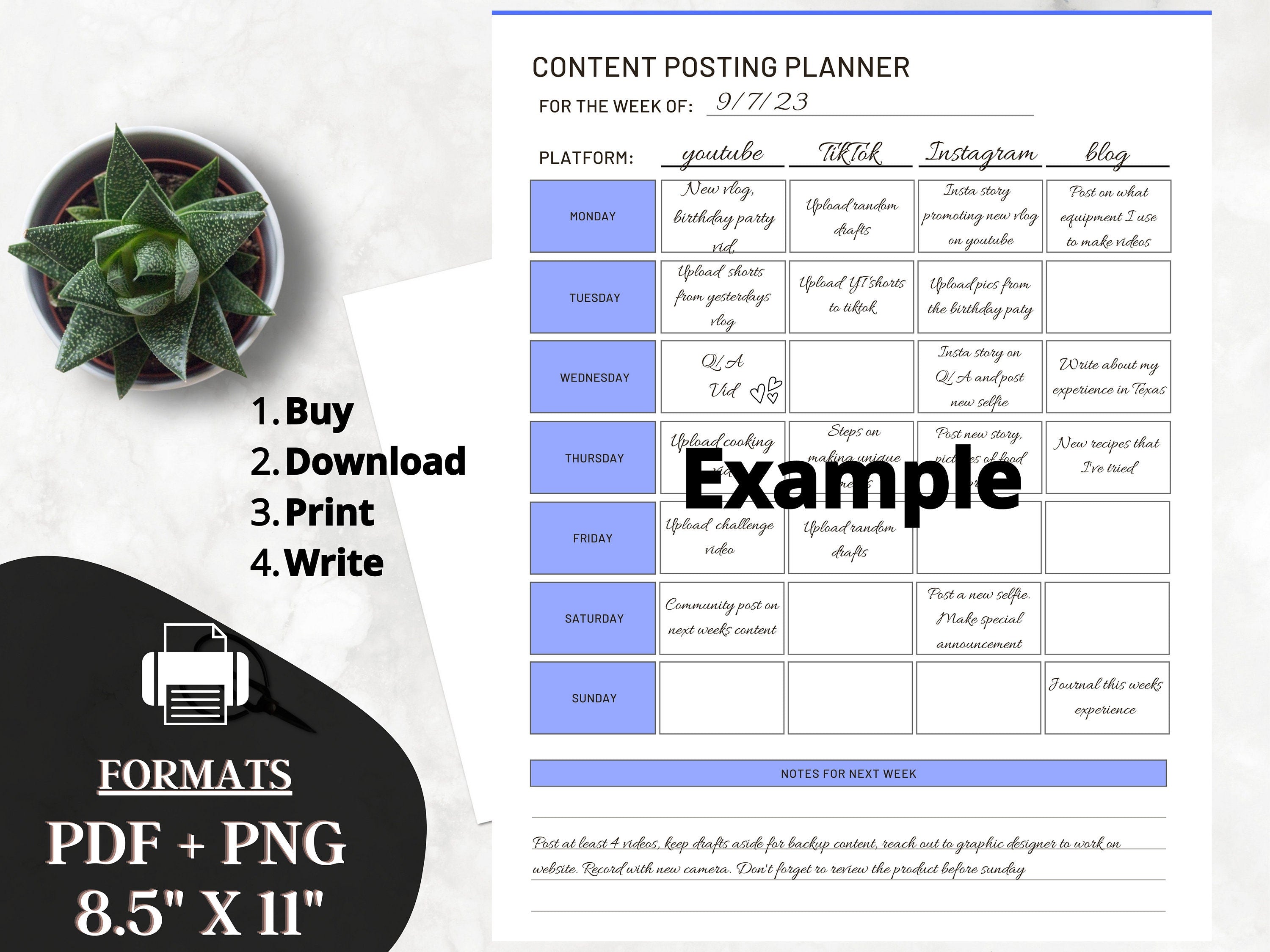 Social Media Planner Printable, Content Creator Planner, Content Creator Log, Influencer Planner, tiktok planner, INSTANT PRINTABLE - HandyPrintables